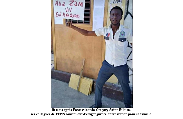 ENS continue d’exiger justice pour Gregory Saint-Hilaire